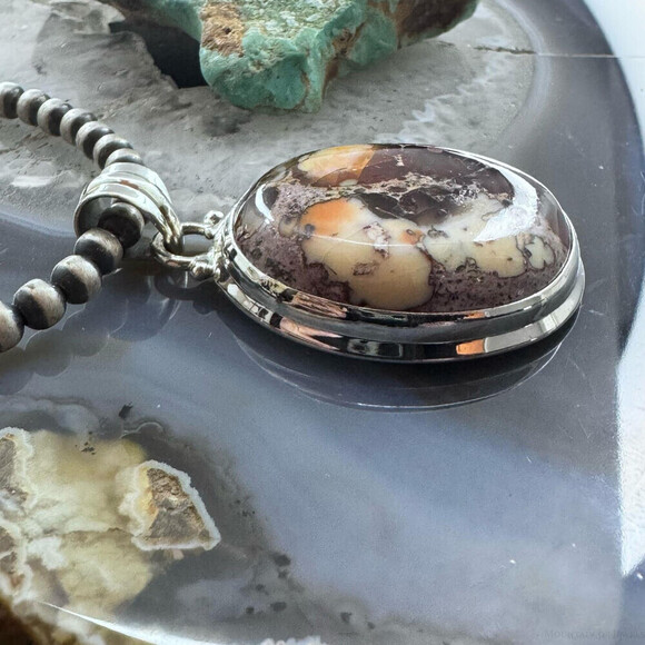 Sterling Silver Southwestern Style Oval Mexican Fire Opal Pendant For Women - Picture 3 of 10